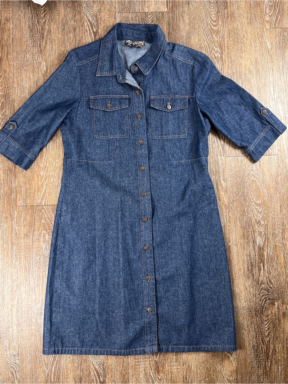 J. Gee Lightweight Denim Shirt Dress Dark Wash Button Front Tab Sleeve | Size: S
